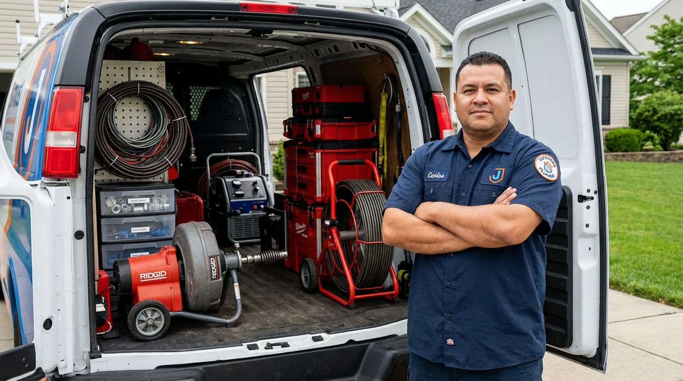 Professional drain cleaning equipment and Johns Plumbing LLC plumber in Eastport