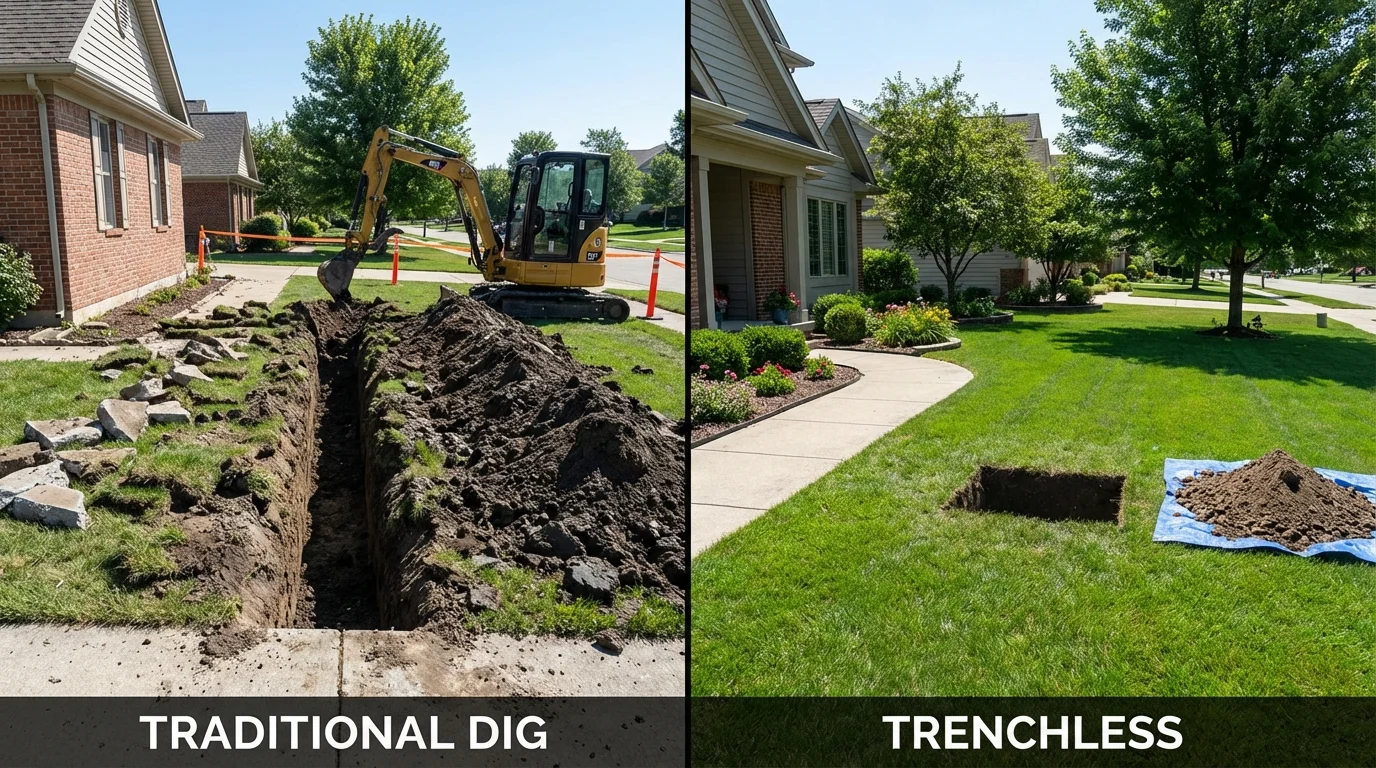Trenchless sewer repair with minimal yard damage versus traditional excavation in Eastport, NY